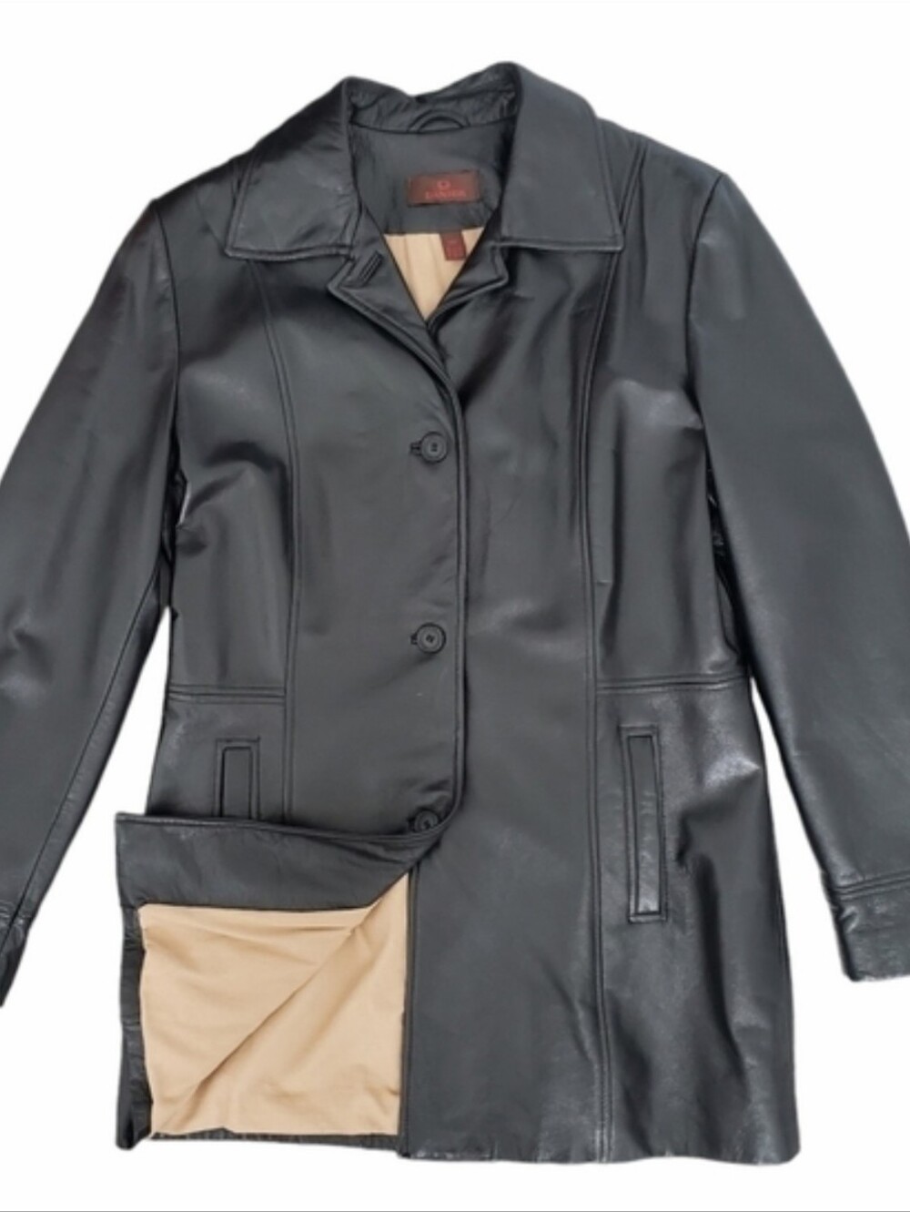 Danier Black Genuine Leather Women's Coat Jacket Vintage 90s Medium Y2K Timeless